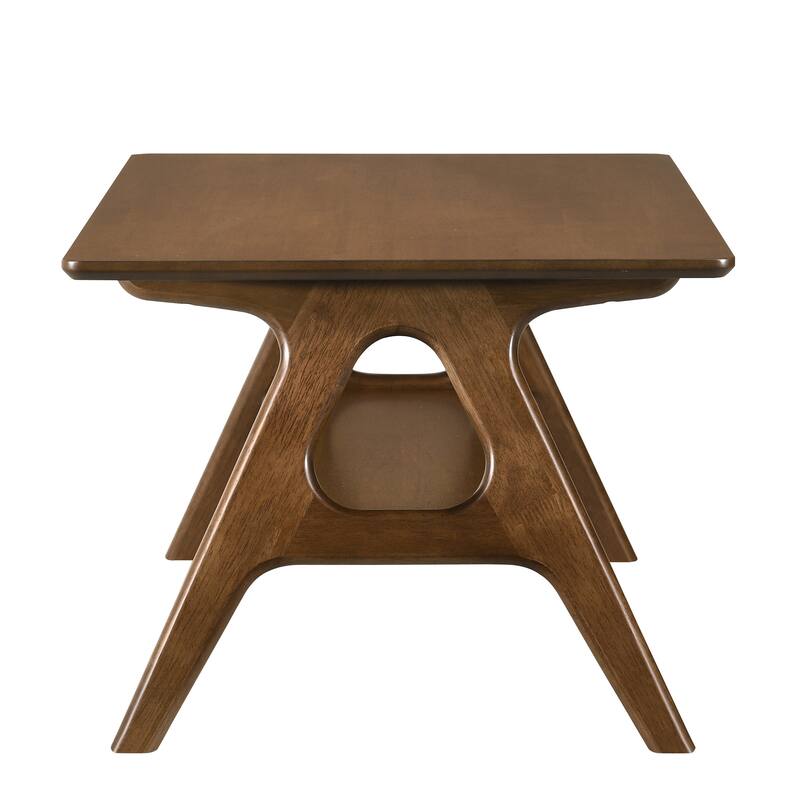 Mid-Century Modern Wood Rectangular Coffee Table with A Open Storage Shelf