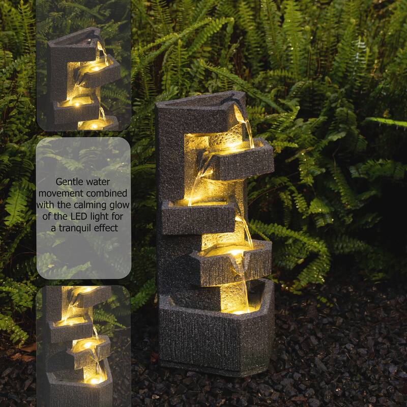 Cascading Electric Powered Rock Water Fountain with LED Lights 18.5" for Indoor and Outdoor Use