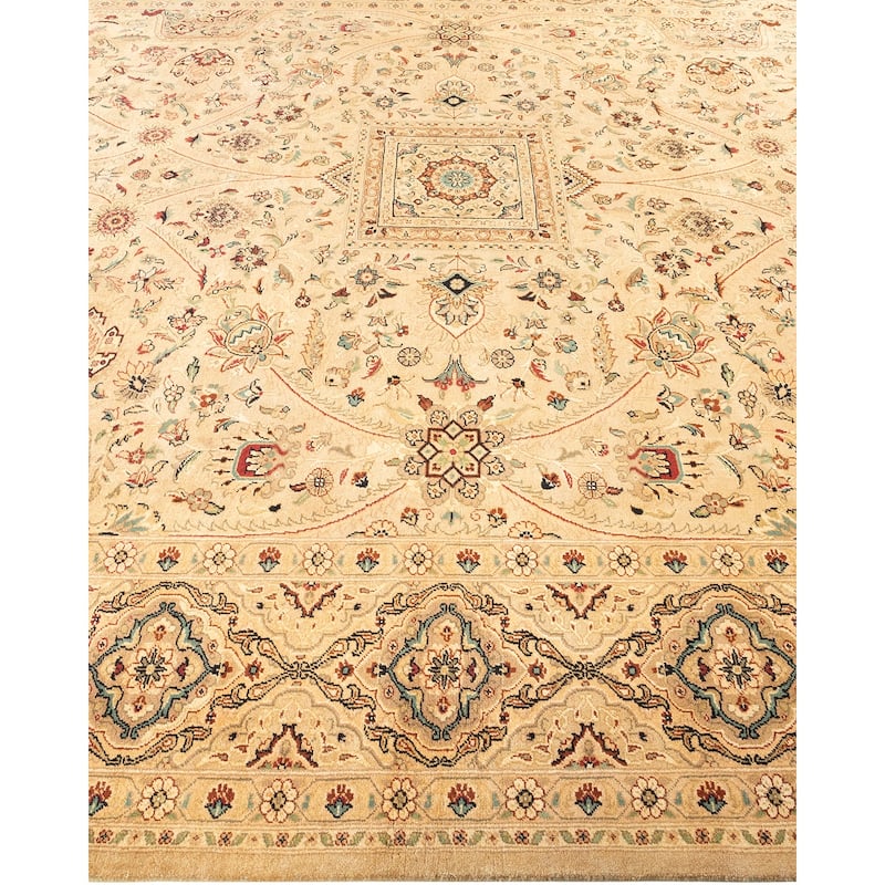 Overton Hand Knotted Wool Vintage Inspired Traditional Mogul Yellow Area Rug - 9 x 12