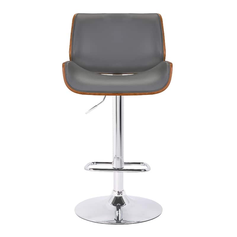 Grey Fabric Adjustable Height Bar Chair with Chrome Iron Frame and Footrest - 19” x 20” x 46” (D x W x H)