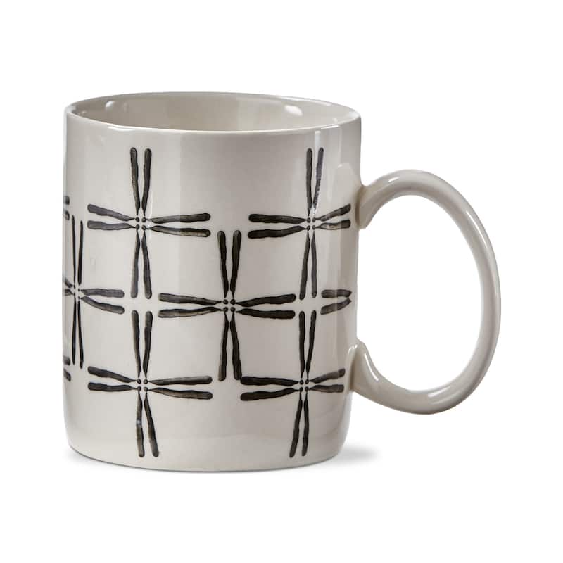 Hashi Black Graphic Print on Cream Beige Background Stoneware Coffee Tea Hot Coco Mug, 16 oz.