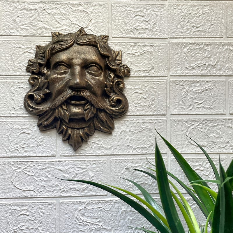 Cast Iron Green Man Wall Decor - Bronze Finish - 9.75 Inches Tall -