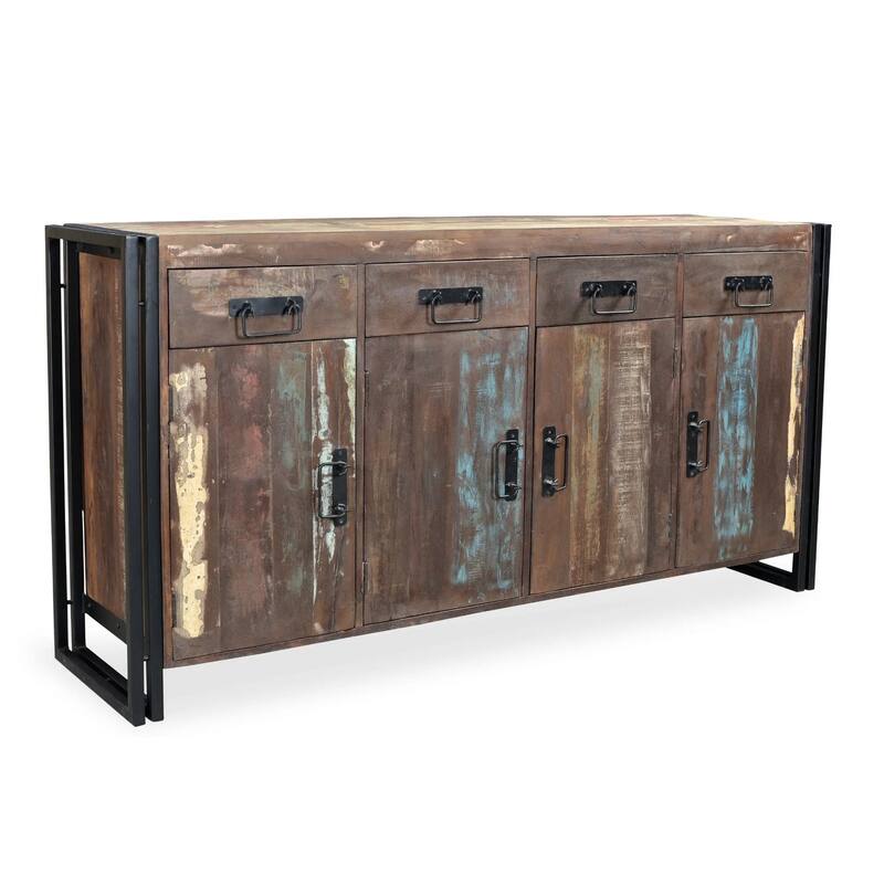 Handmade Old Reclaimed Wood and Iron 4-door 4-drawer Sideboard (India)