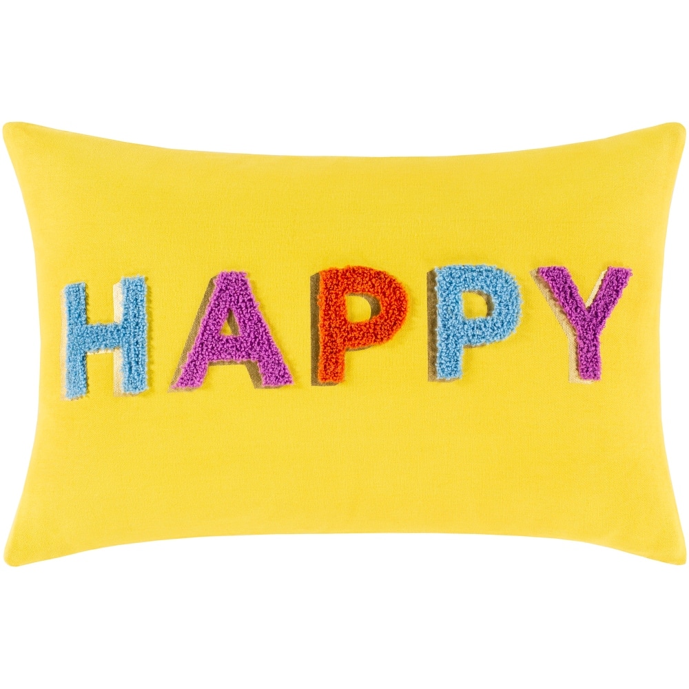 Happy Hand Embroidered 13x20-inch Lumbar Throw Pillow