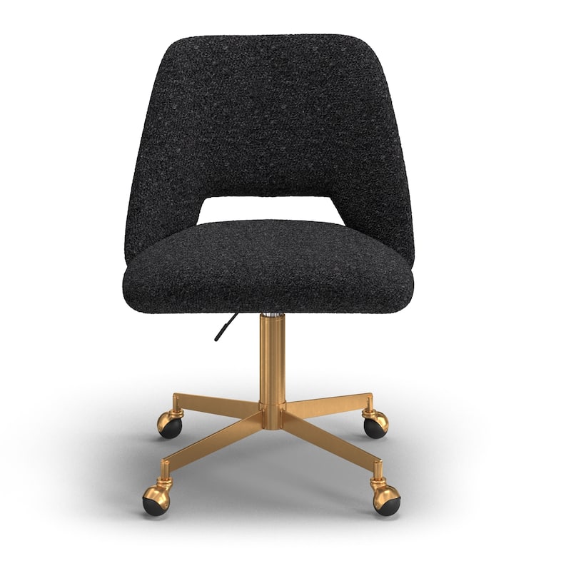 Shelby Boucle Rolling Chair - Black Boucle / Gold Swivel Rolling Base