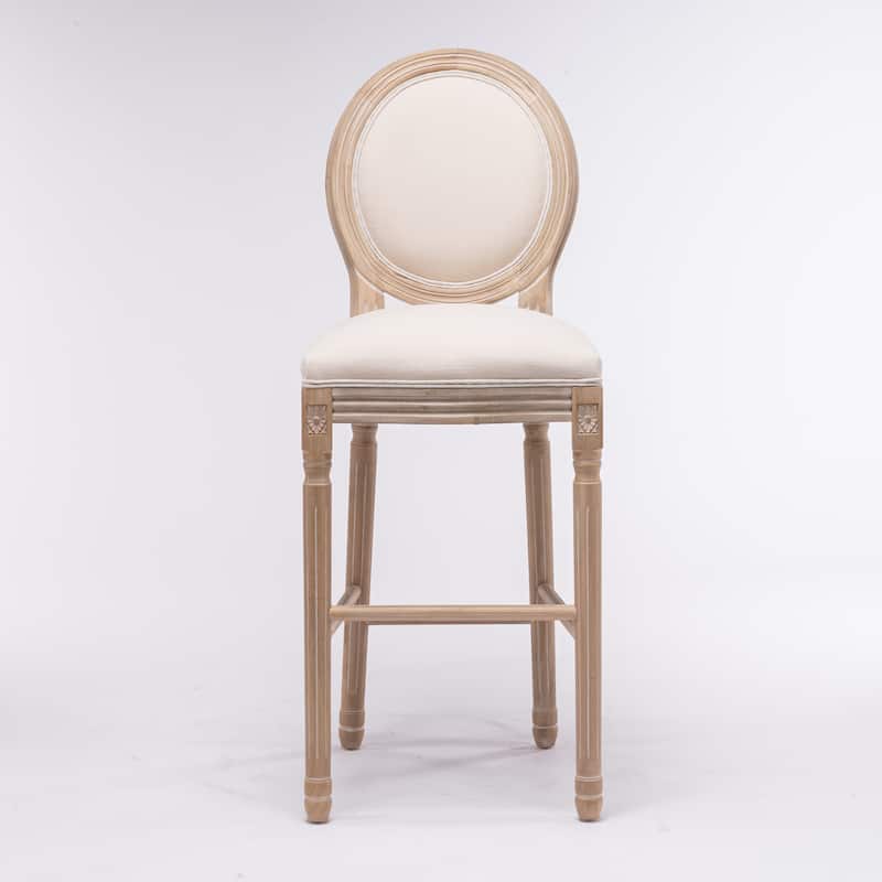 French Country Wooden Barstools With Upholstered Seating,Beige and Natural,Set of 2