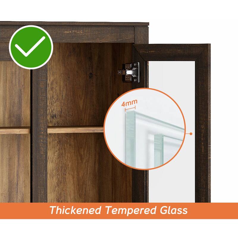 3-Column 73.3" Tall Bookshelf Set with Open Storage and Glass Doors