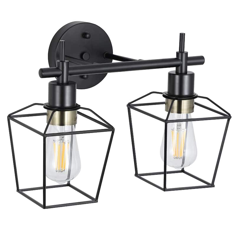 Vintage Matte Black Bathroom Vanity Light Farmhouse Wall Sconce with Cage