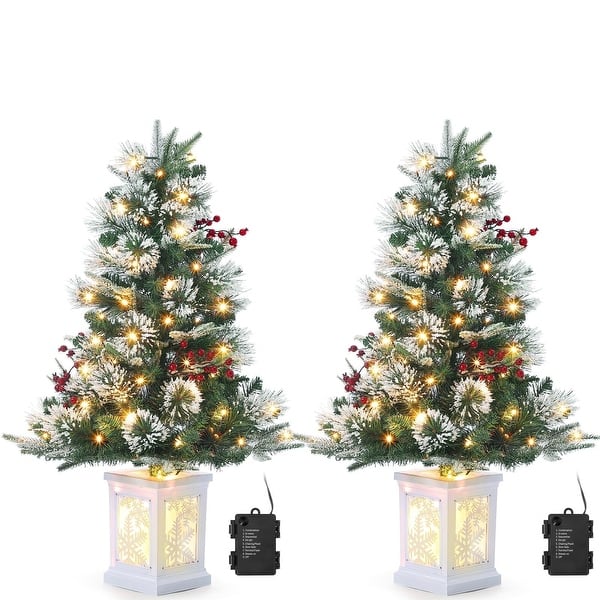 slide 2 of 8, 3 FT Artificial Christmas Tree with Snowflakes and Red Berries，Set of 2 Green
