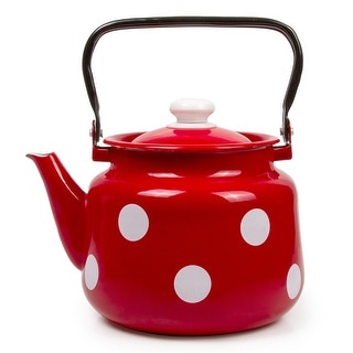 STP-Goods 2.7-Quart Red White Polka Dot Enamel on Steel Tea Kettle