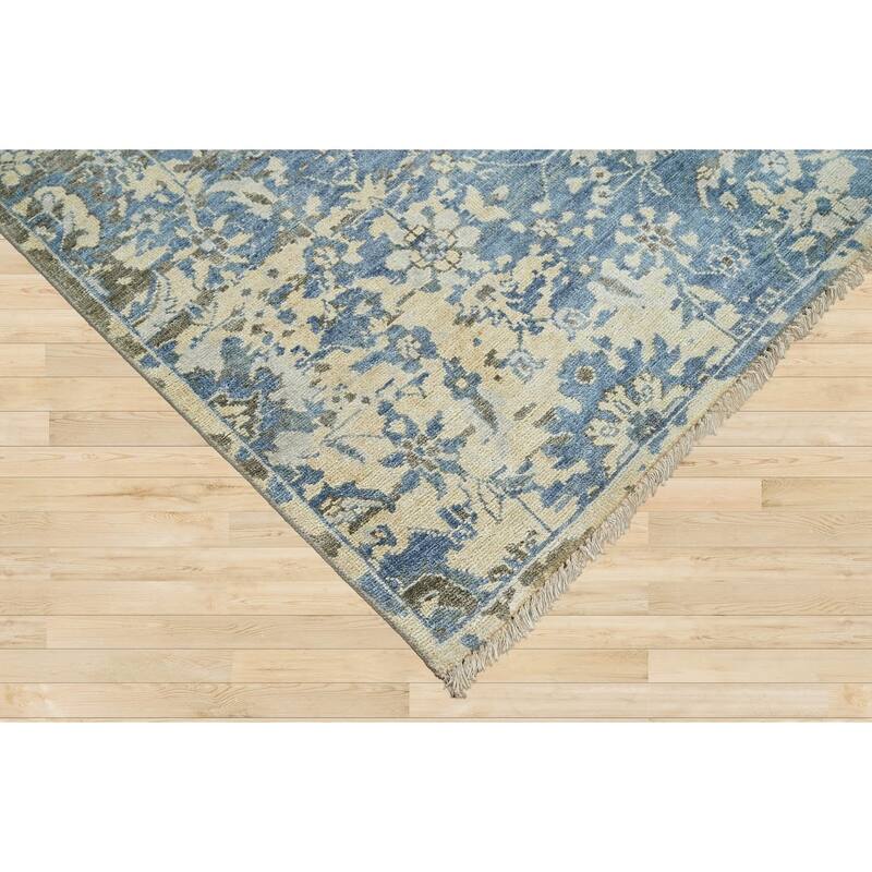 Hand Knotted LoomBloom Blue Turkish Oushak Wool Transitional Rug - 8' 2'' x 10'