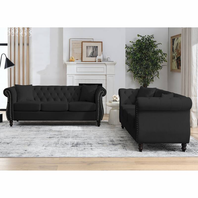 Classic 6-Seater Chesterfield Sofa, Durable Wood Frame, Foam Seating, and Removable Cushions