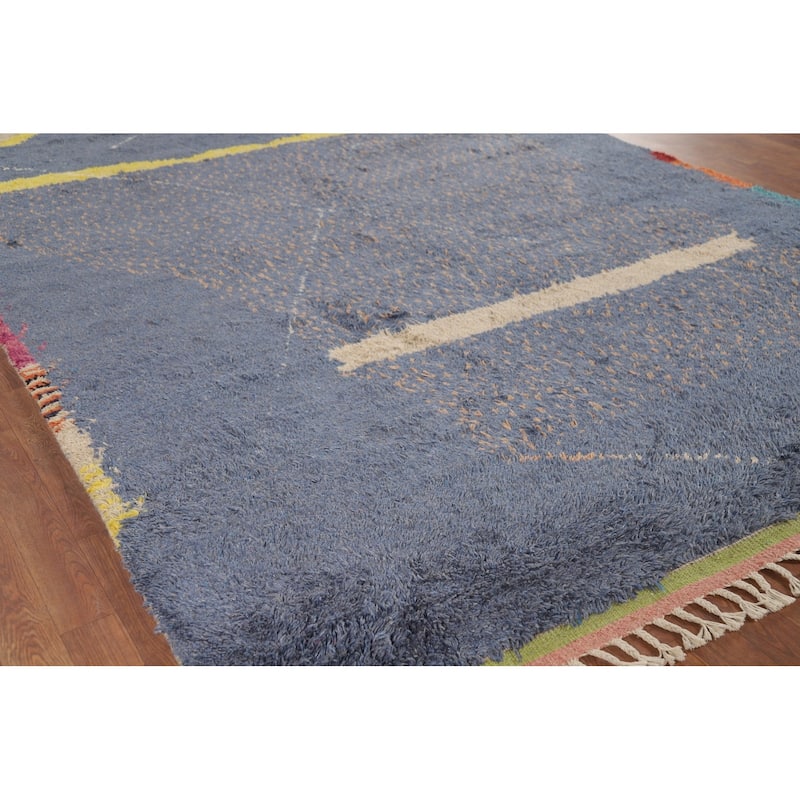 Blue Moroccan Oriental Area Rug Hand-Knotted Wool Carpet - 7'2" x 10'7"