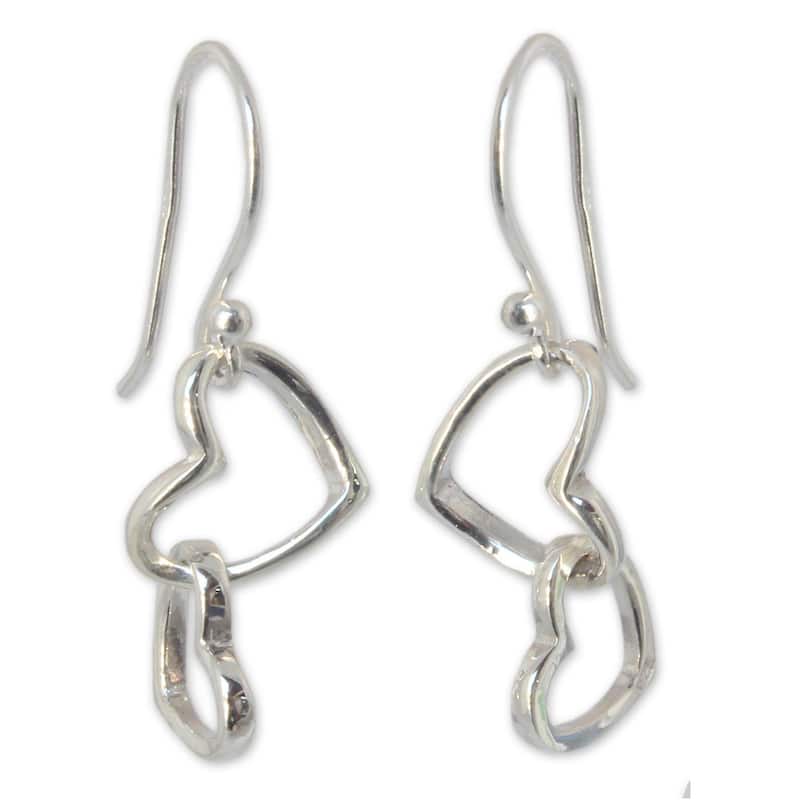 Handmade Sterling Silver 'Locked in Love' Heart Earrings (Thailand) - Silver - White