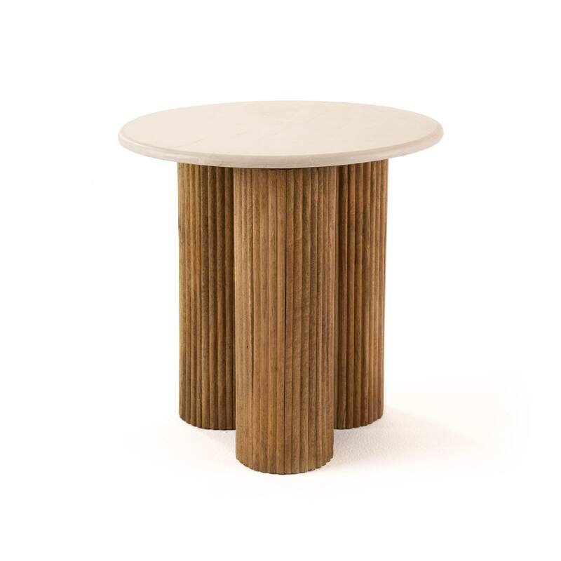 Modrest Hayden Modern Marble & Wood Round End Table