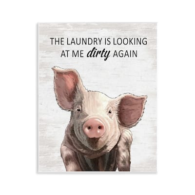 Stupell Funny Dirty Laundry Pig Wall Plaque Art Design By Lettered and Lined