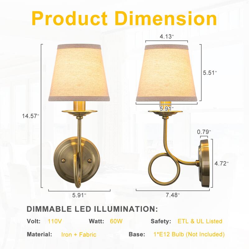 Antique Bronze Finish Wall Sconce with Trapezoid Linen Shade