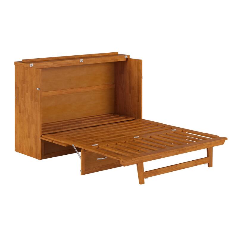 Northfield Queen Murphy Bed Chest with 6" Mattress, Storage Drawer & Built-In Charger in Light Toffee