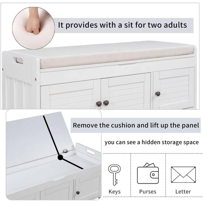 43.5" Shoe Bench for Entryway,Storage Bench with Door Cabinet, Storage Bench Cabinet for Bedroom Hallway Living Room Bathroom