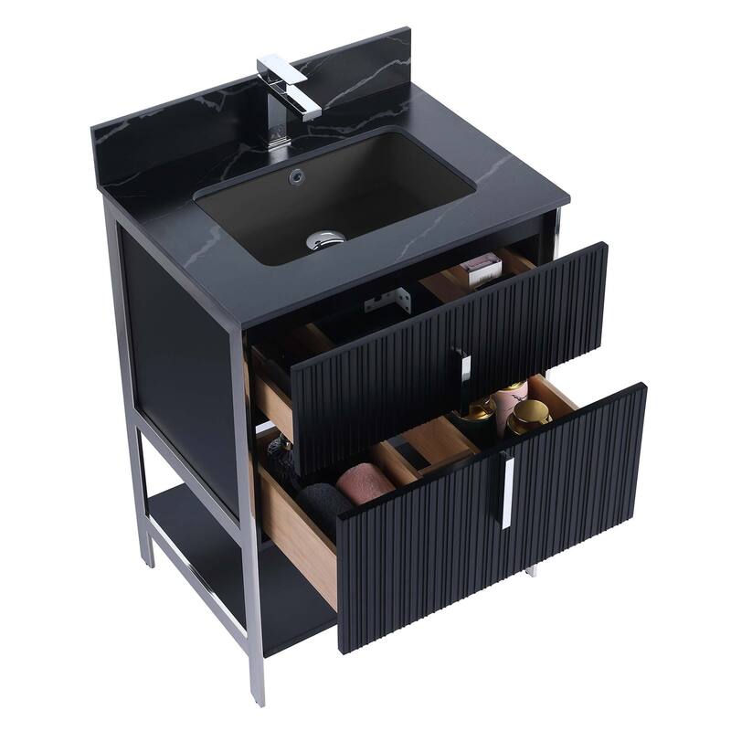 Fine Fixtures Serenity Modern Bathroom Vanity with Black Sintered Stone Top