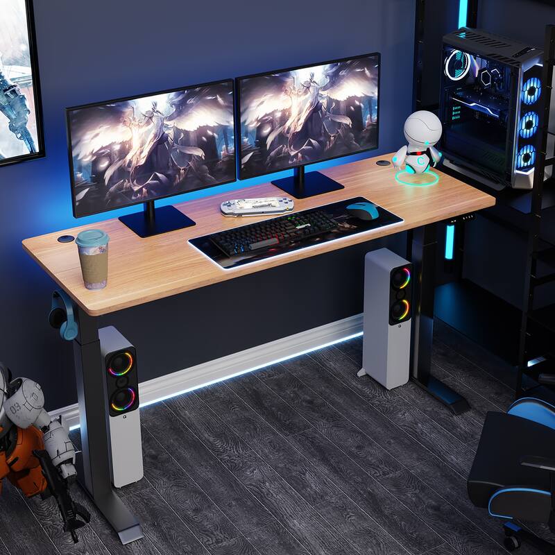 Futzca Height Adjustable Electric Standing Desk Sit Stand Computer Stand up Desk with Splice Board(Black) - Honey*63*24