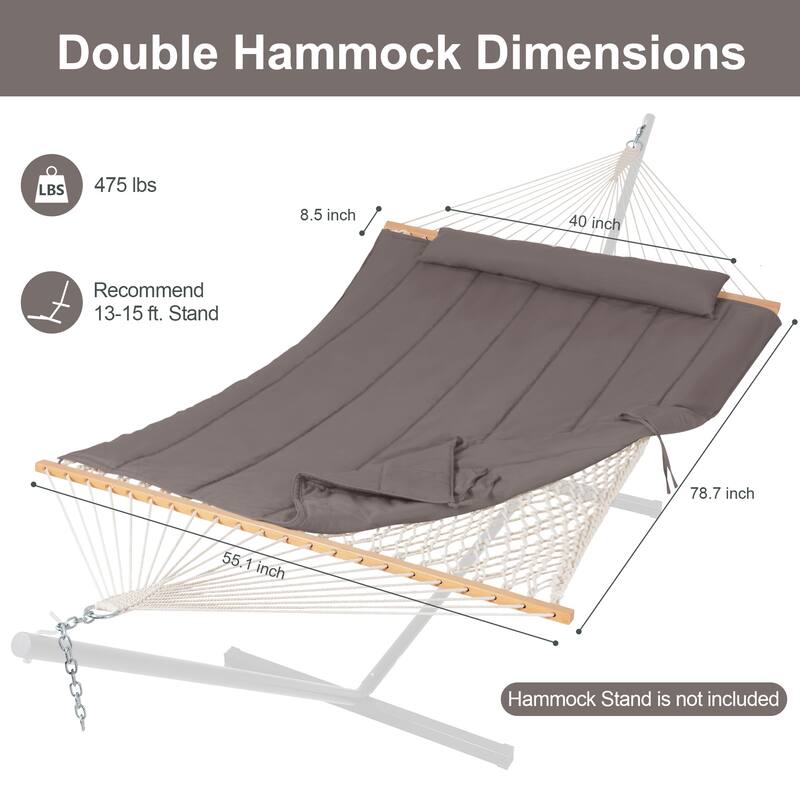 Outdoor Rope Hammock with Polyester Pad, 475 lbs Capacity