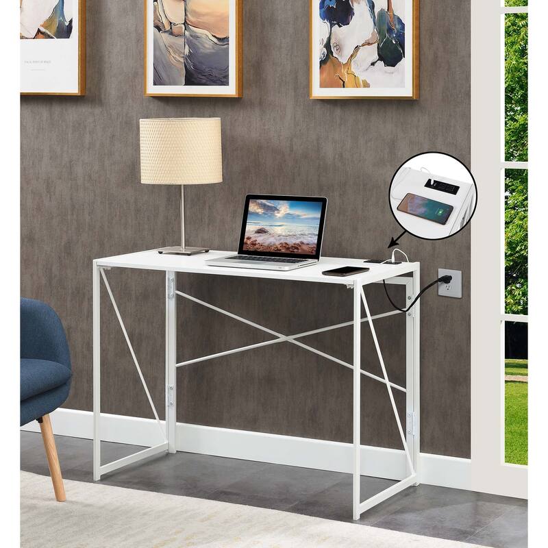 Convenience Concepts Xtra Folding Desk with 2 Outlets and 2 USB Ports