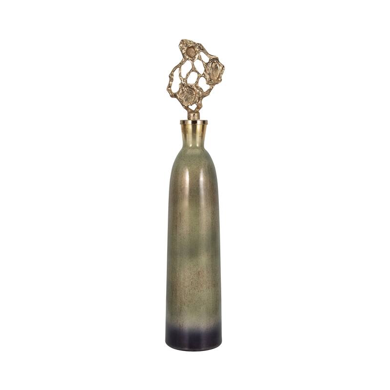 Sagebrook Home Anders Gold Floor Bottle, Cylinder, Glass, Ombre, Gold, Contemporary