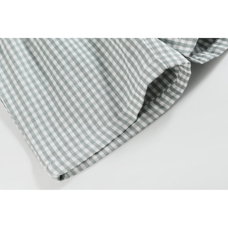 White Dinosaur Smocked Tee and Green Gingham Shorts Set