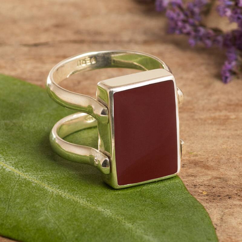 Novica Handmade Gemstone Duality Reversible Onyx And Jasper Cocktail Ring