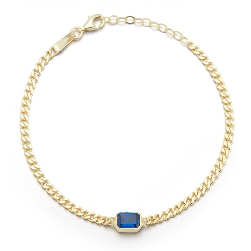 Soleil Sterling Silver Emerald Cut CZ Curb Chain Bracelet - Yellow-Blue