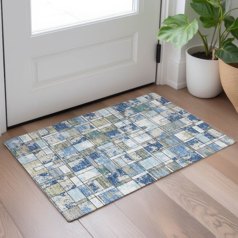 Machine Washable Indoor/ Outdoor Patchwork Chantille Rug
