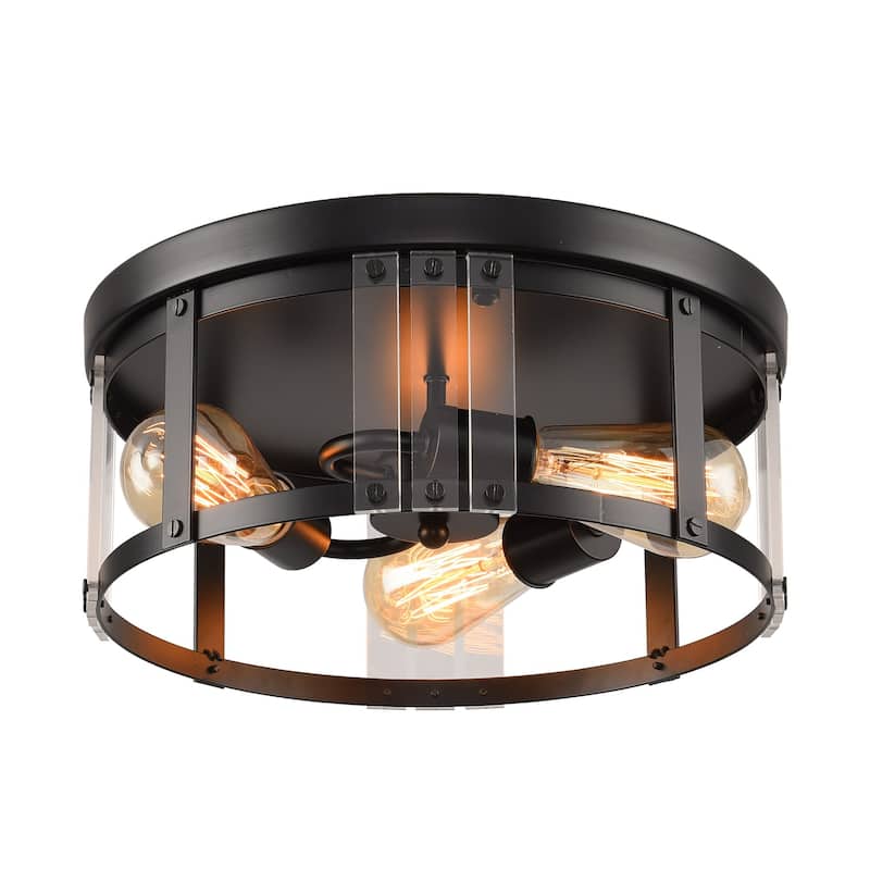 13.3" Industrial Matte Black 3-Light Flush Mount Ceiling Light