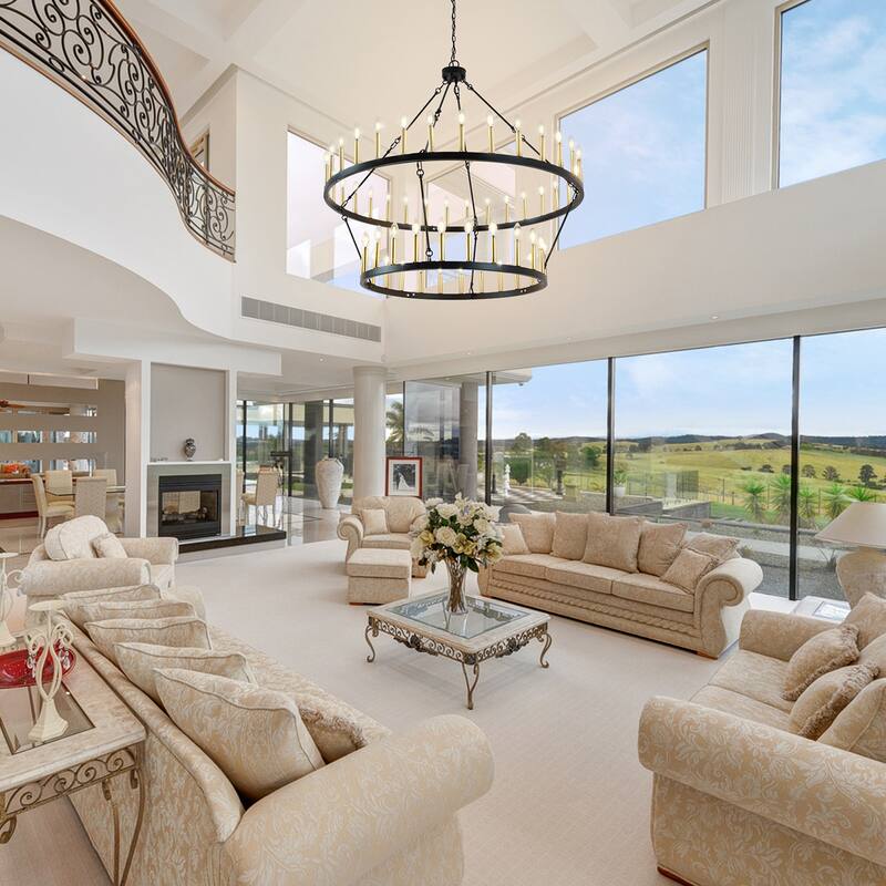 2-Tier Wagon Wheel Chandelier Large Chandeliers For High Ceilings - 56-Light