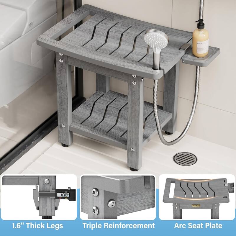 HIPS Shower Bench, 2 Tier Bathroom Chair Seat with Non-Slip Feet