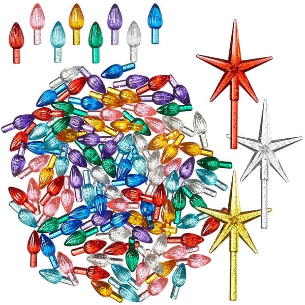 slide 2 of 7, Ceramic Christmas Tree Replacement Lights 108 Glitter Bulbs 3 Stars Silver - Acrylic