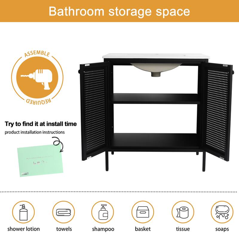Malwee 30" FreeStanding Bathroom Vanity, Floor Stand Bathroom Vanity with Ceramic Sink,Soft Close Door and Adjustable Shelf