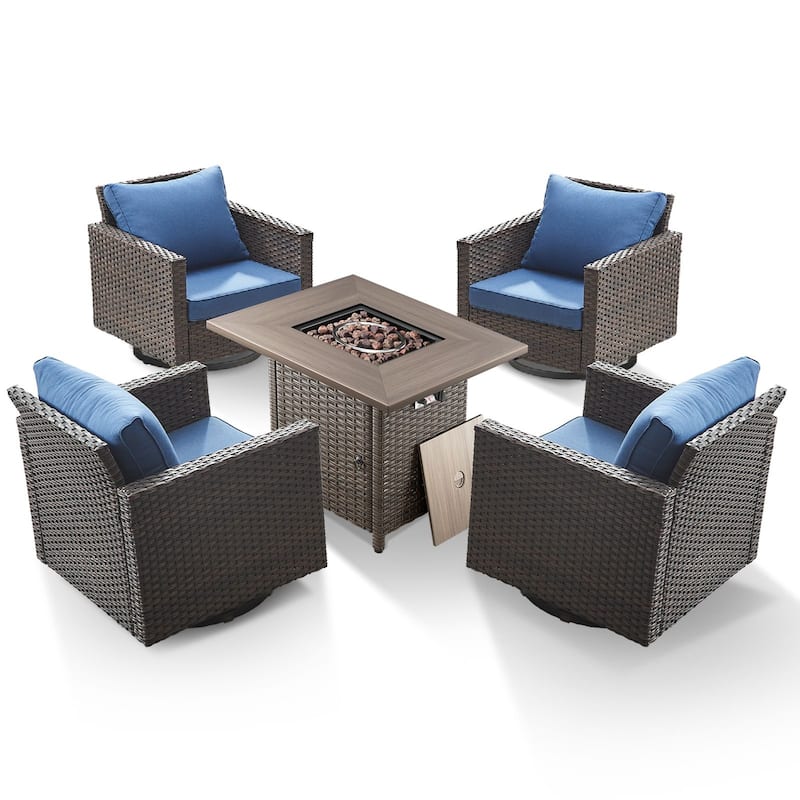 5 Pieces Fire Pit Table with Outdoor Swivel Chairs