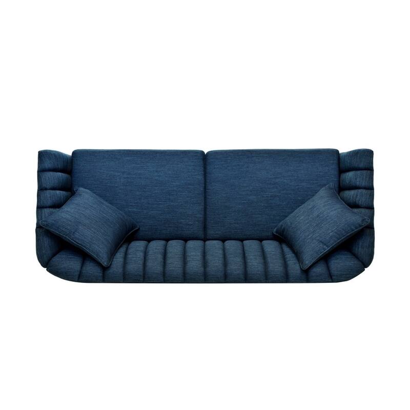 Roomfitters Modern Velvet 3-Seater Sofa with Channel Tufting and Plush Cushions for Living Room