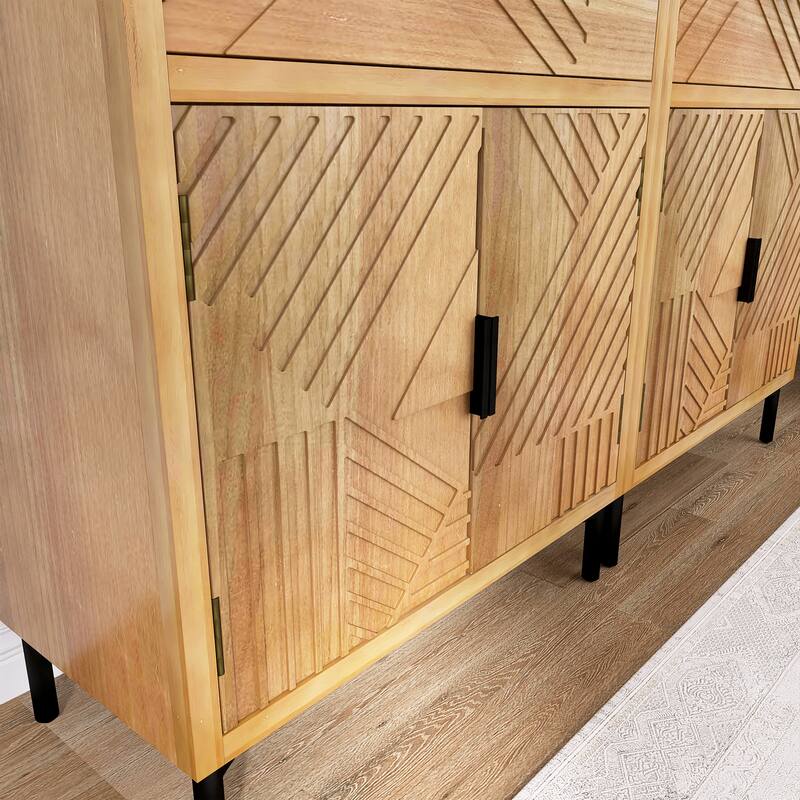 Antique brown 32 in. H Accent Cabinet with 2 Shelves and 4 Doors and 2 Drawer - 64.00" x 14.00"