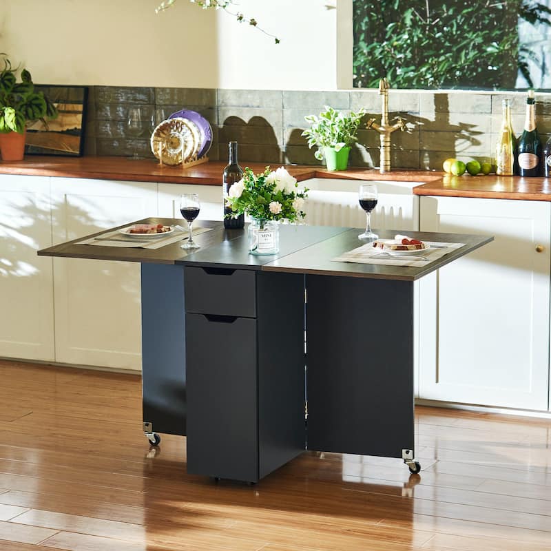 Foldable Kitchen Table Extendable Drop Leaf Dining Table - Brown