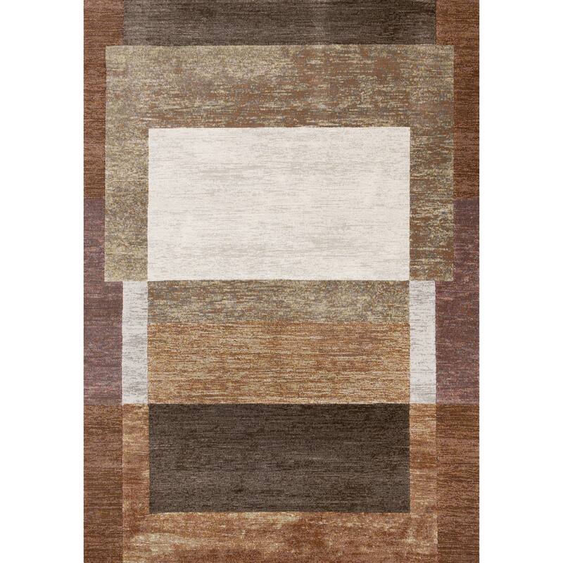 Amelia Collection - Dense Layered Blocks Brown Cream Grey Area Rug - 5'3" x 7'7"
