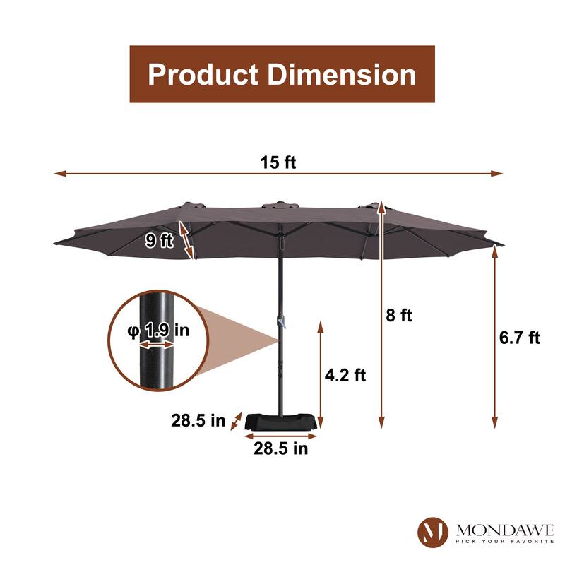 15ft Rectangular Patio Market Umbrella with Base