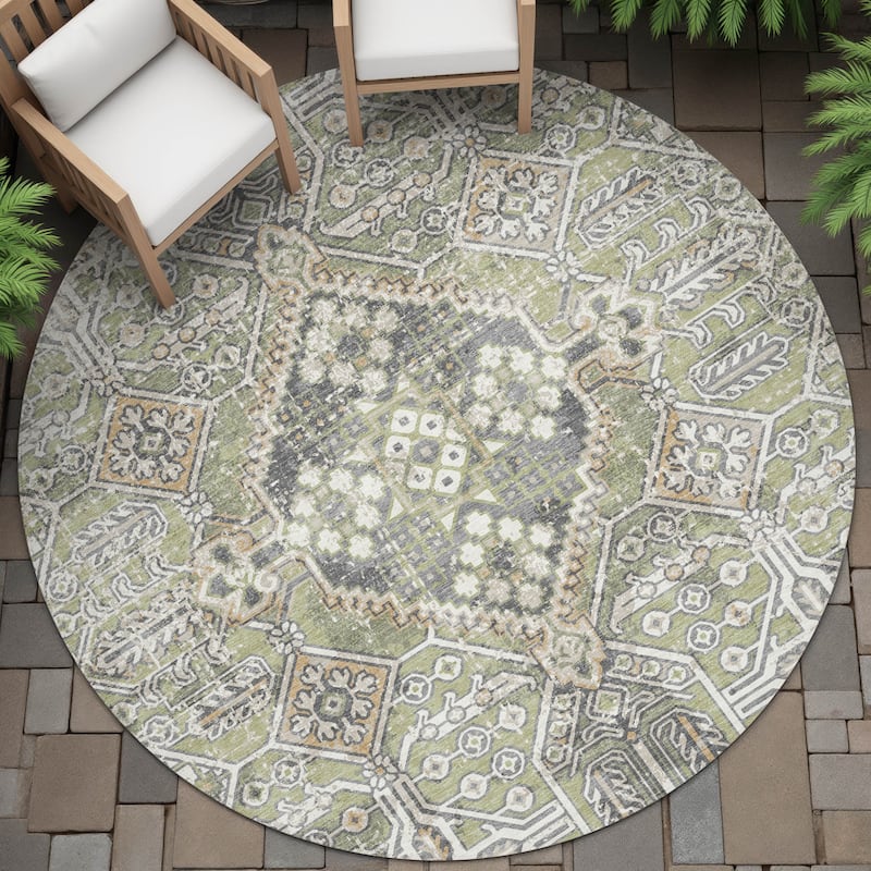 Machine Washable Indoor/Outdoor Traditional Eclectic Chantille Rug - Aloe - 8' x 8'