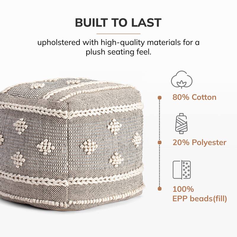 Jani Sidney Street 20 x 20 x 20 Black & Ivory Square Pouf Ottoman - Handmade Footrest for Living Room