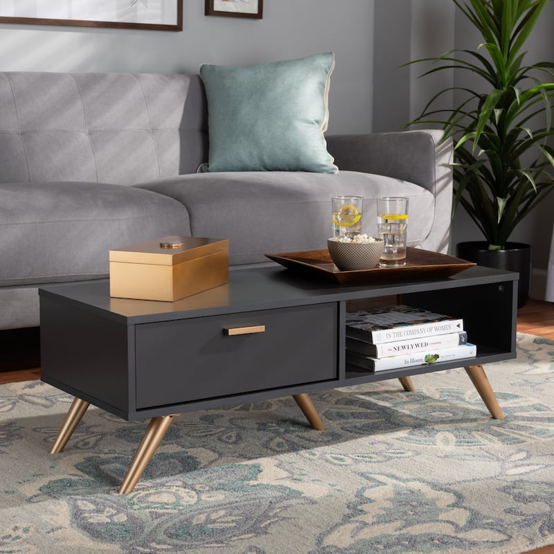 Kelson Modern Dark Grey and Gold Finished Wood Coffee Table