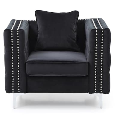 Jeweled Button Tufted Accent Chair with Pillow - 40" - Black and Silver