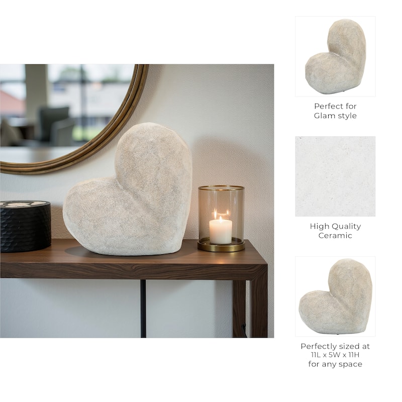 Modern Stone Ceramic Geometric Heart Sculpture