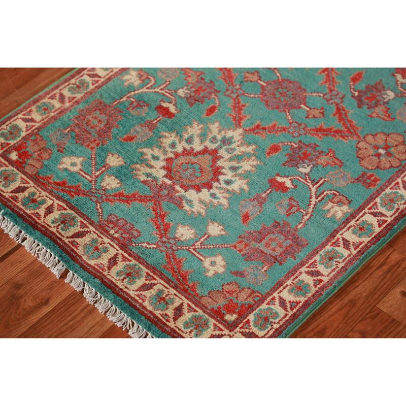 Turquoise Kazak Oriental Foyer Rug Hand-Knotted Wool Carpet - 2'0"x 3'0"