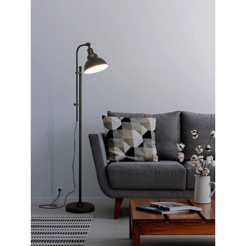 Brightech Dylan 65.5 in. Distressed Bronze Farmhouse Height Adjustable LED Floor Lamp with Bronze Metal Bowl Shade